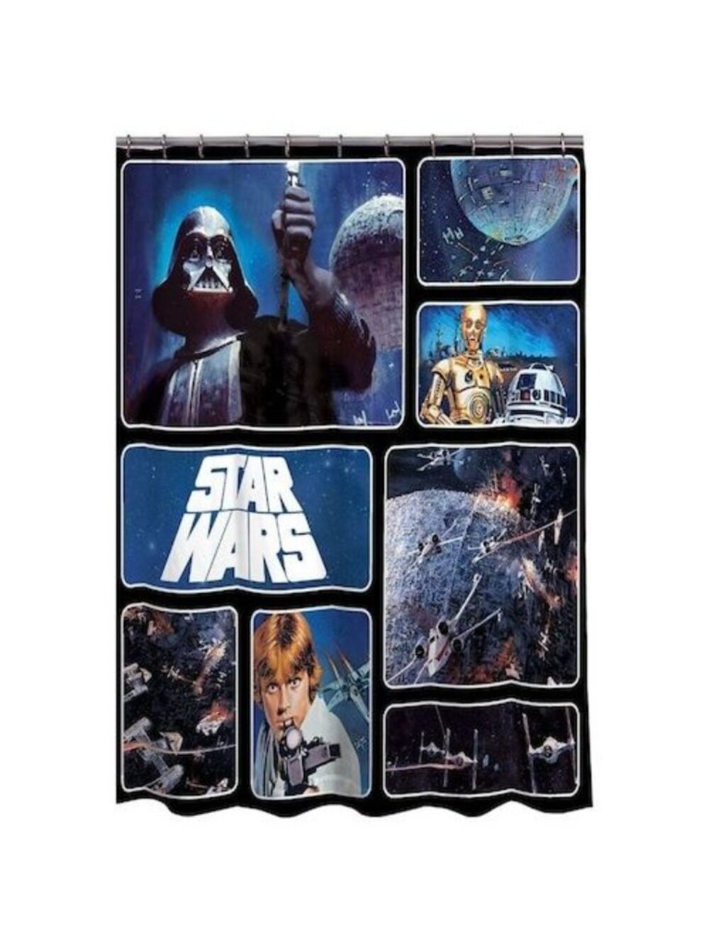 Vintage Star Wars Shower Curtain Featuring Iconic Characters & Space Battle Scen